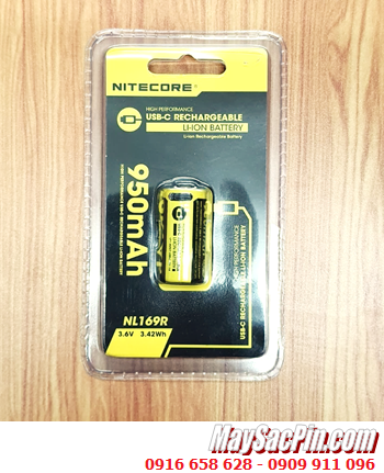 Nitecore NL169R; Pin sạc 16340 CR123A Nitecore NL169R 3.7v 950mAh 3.42Wh (Pin có cổng sạc USB-TypeC)